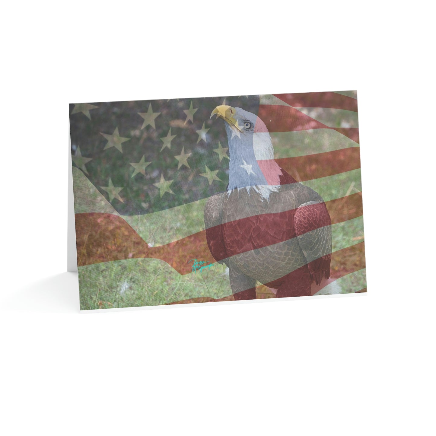 Photo note cards Patriotic Bald Eagle with American Flag, boxed note cards, 10 pc