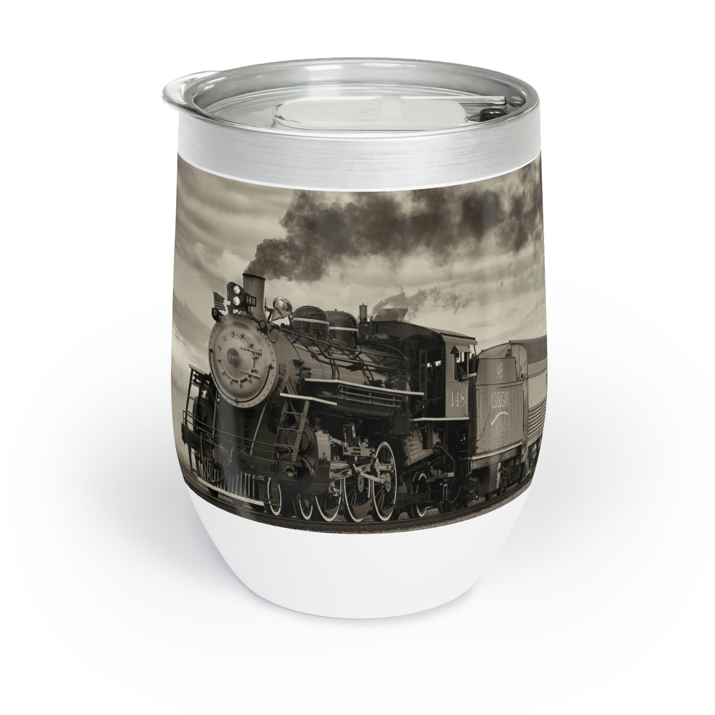 Eco friendly, Vintage Steam Engine 148, 12 oz insulated wine tumbler with lid