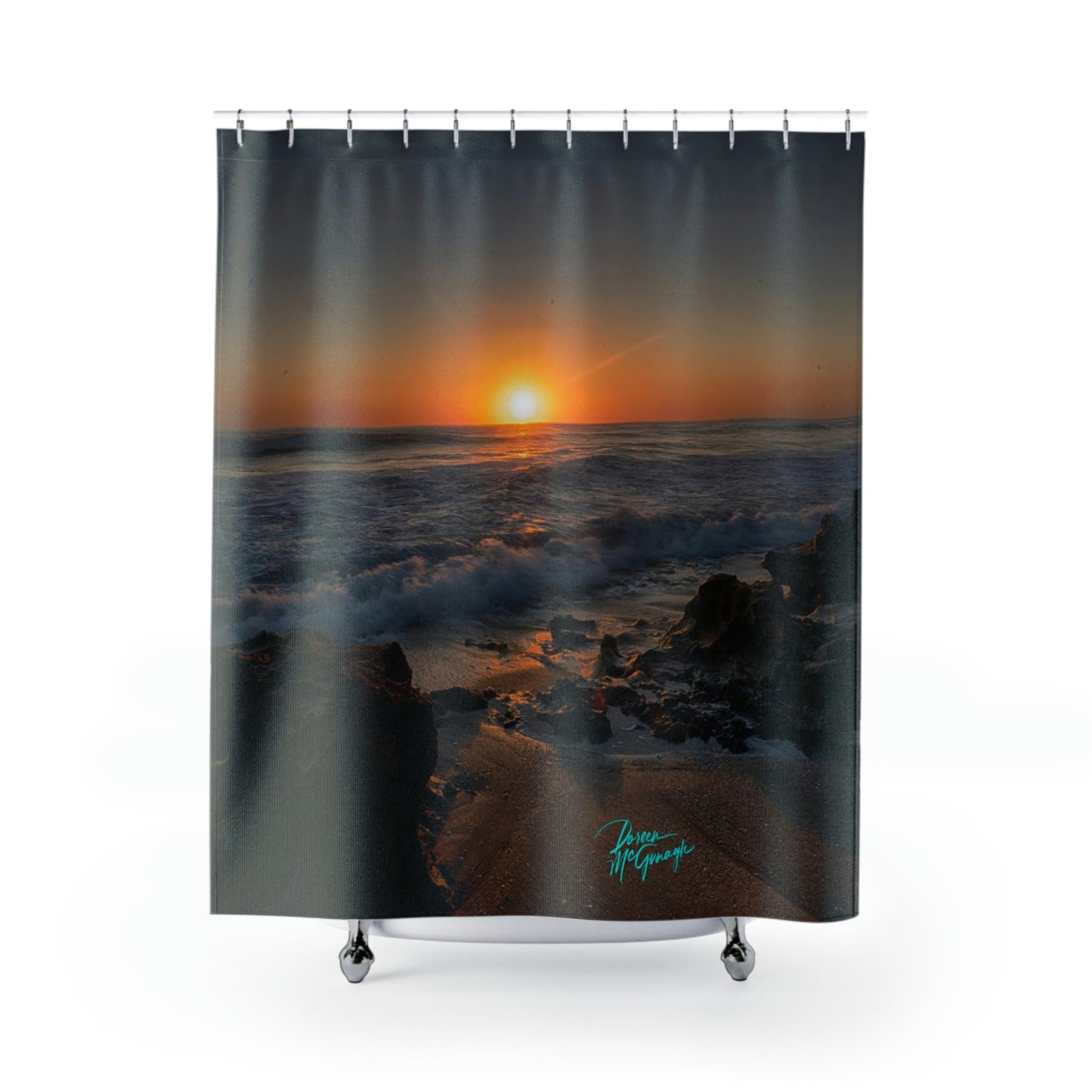 Earthy Shower Curtain, Sunrise on Stuart Beach, Nature inspired Decor