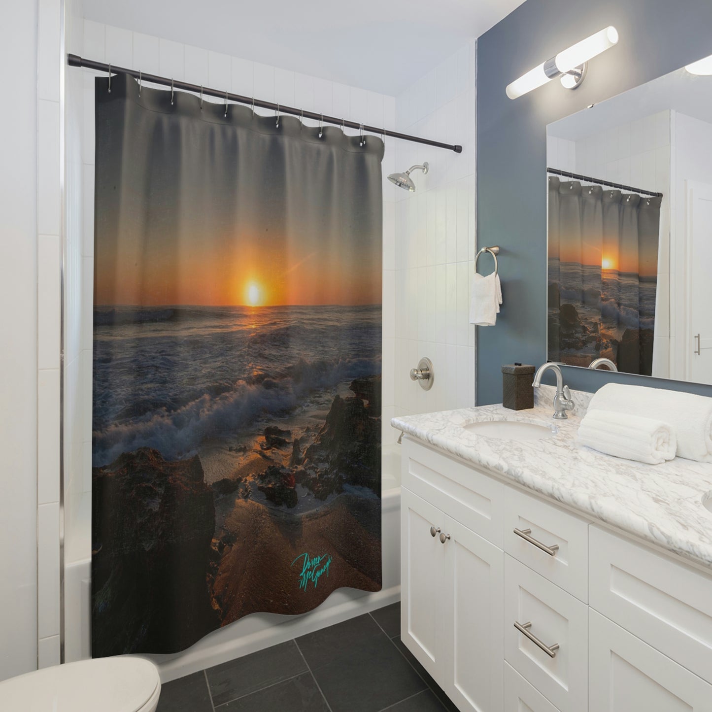 Earthy Shower Curtain, Sunrise on Stuart Beach, Nature inspired Decor