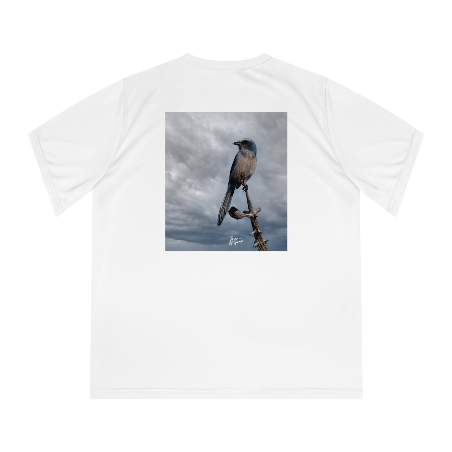 Enjoy Nature™ V-Neck Tee — Scenic Bird Fine Art Photography Performance Shirt | Scrub Jay
