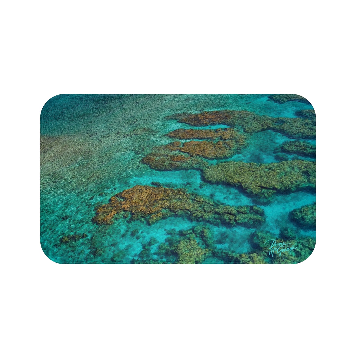 Ocean Reef Teal Coral Sea Floor — Coastal Memory Foam Bath Mat Enjoy Nature | Spirited Design Studio