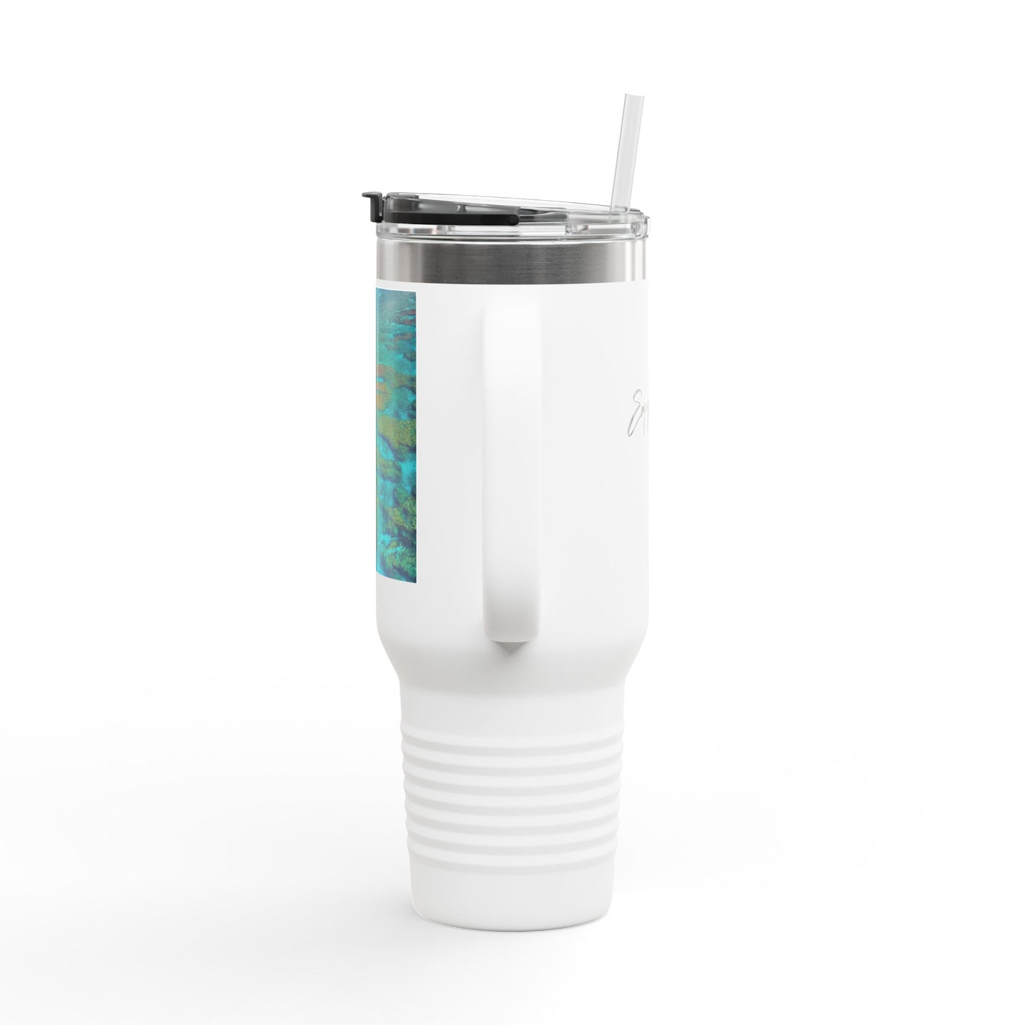 40 oz Insulated Travel Mug – Turquoise Ocean Reef Enjoy Nature | Spirited Design Studio