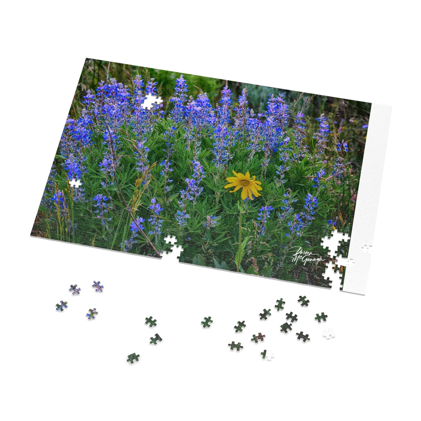 Wild Lupines with Daisy, Nature-Inspired Jigsaw Puzzle with Tin - Perfect Gift for Puzzle Lovers, Floral Wall Art, Home Decor, Family Activity, Relaxation