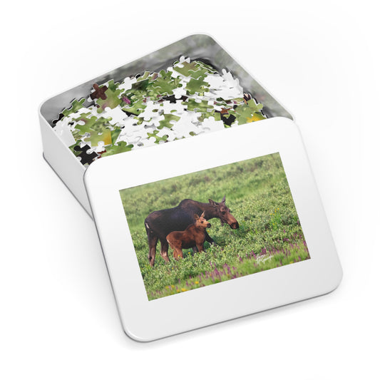 Nature-Themed Jigsaw Puzzle with Moose and Calf Design, Family Activity, Gift for Nature Lovers, Home Decor, Unique Gift Idea