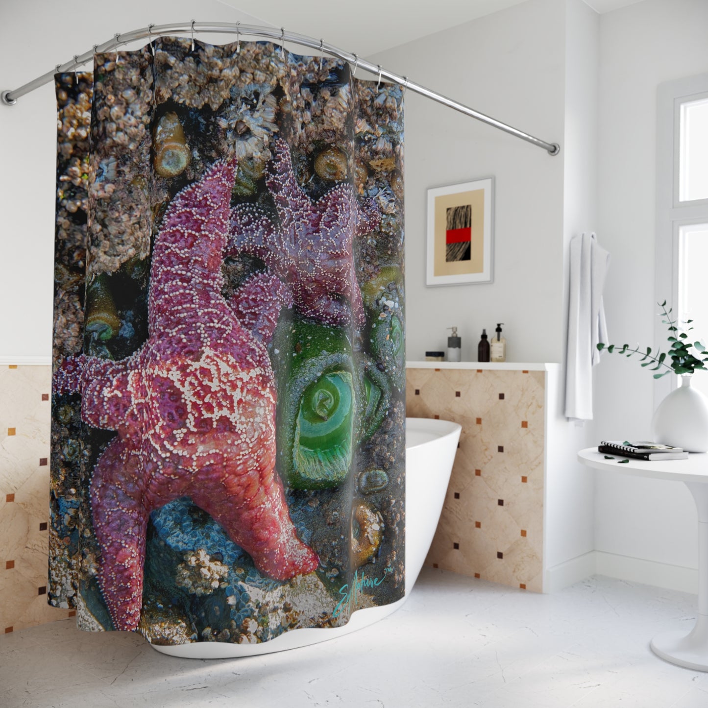 Shower Curtain: Vibrant Ocean-Themed Design – Coastal Marine Life Décor