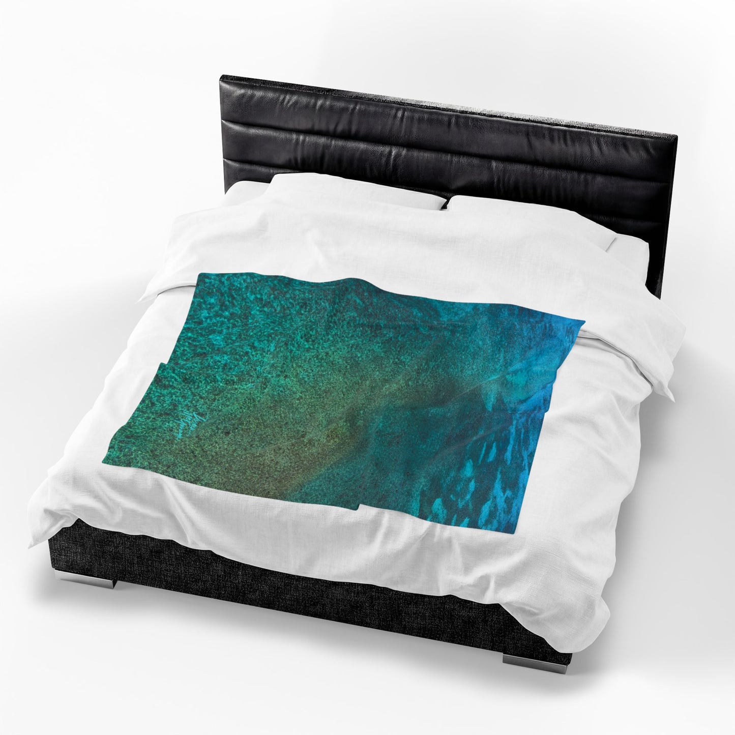 Ocean Depths Velveteen Plush Blanket — Teal Seascape Cozy Throw Enjoy Nature | Spirited Design Studio