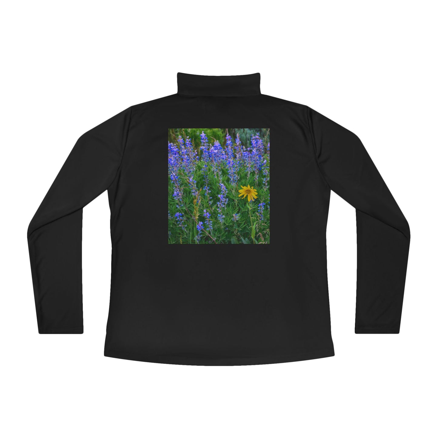Wild Lupines with Solo Daisy Ladies Quarter-Zip Pullover | Nature Inspired Activewear | Enjoy Nature Collection