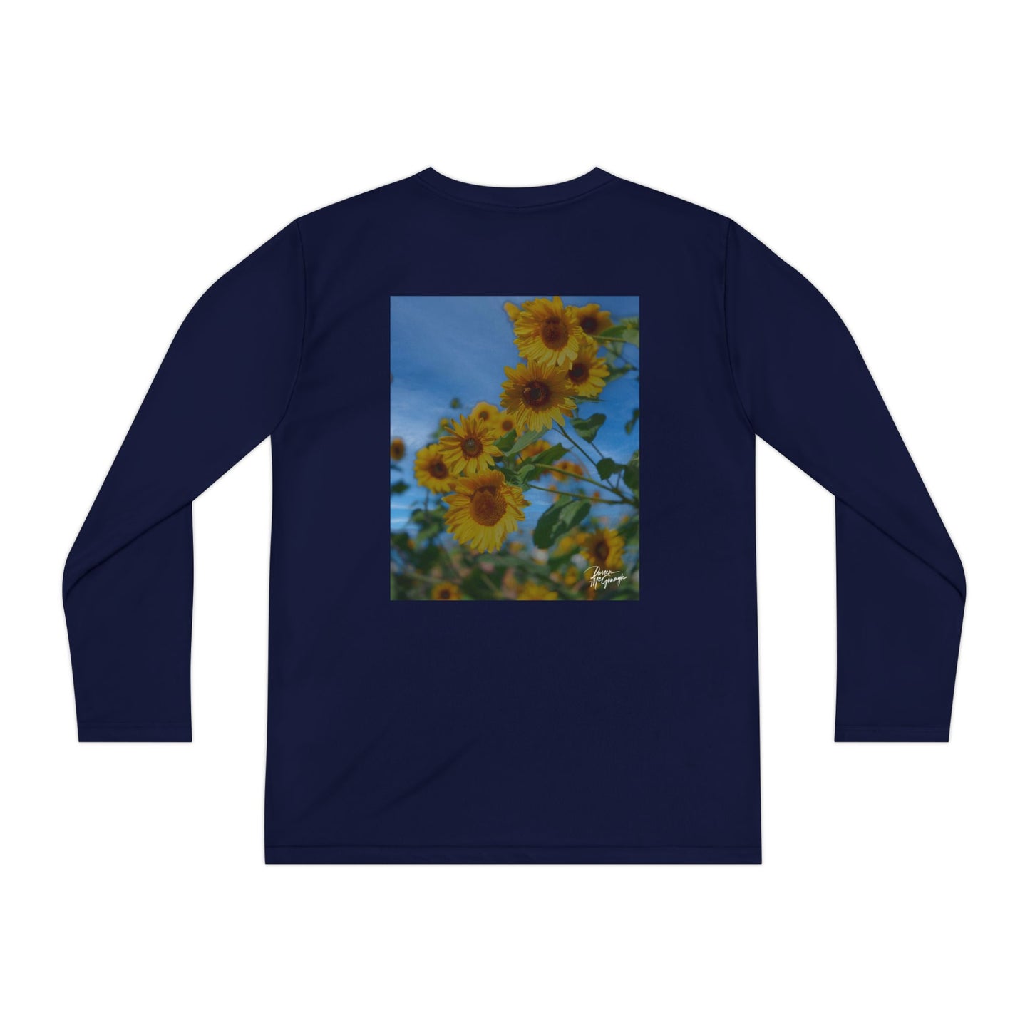 Youth Long Sleeve Tee – Sunflower Design | Floral Athletic Shirt for Outdoor Adventures, Sports, and Everyday Fun