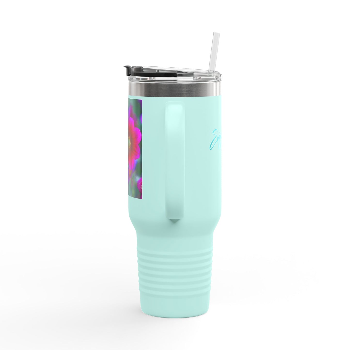 Vibrant Floral Insulated Travel Mug – 40oz Nature-Inspired Drinkware, Heart of Dahlia Dreams