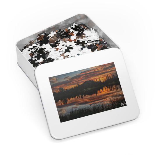 Sunset Lakeside Jigsaw Puzzle with Tin, Family Game Night, Nature-Inspired Decor, Relaxing Hobby, Gift for Puzzle Lovers Sunrise Crested Butte