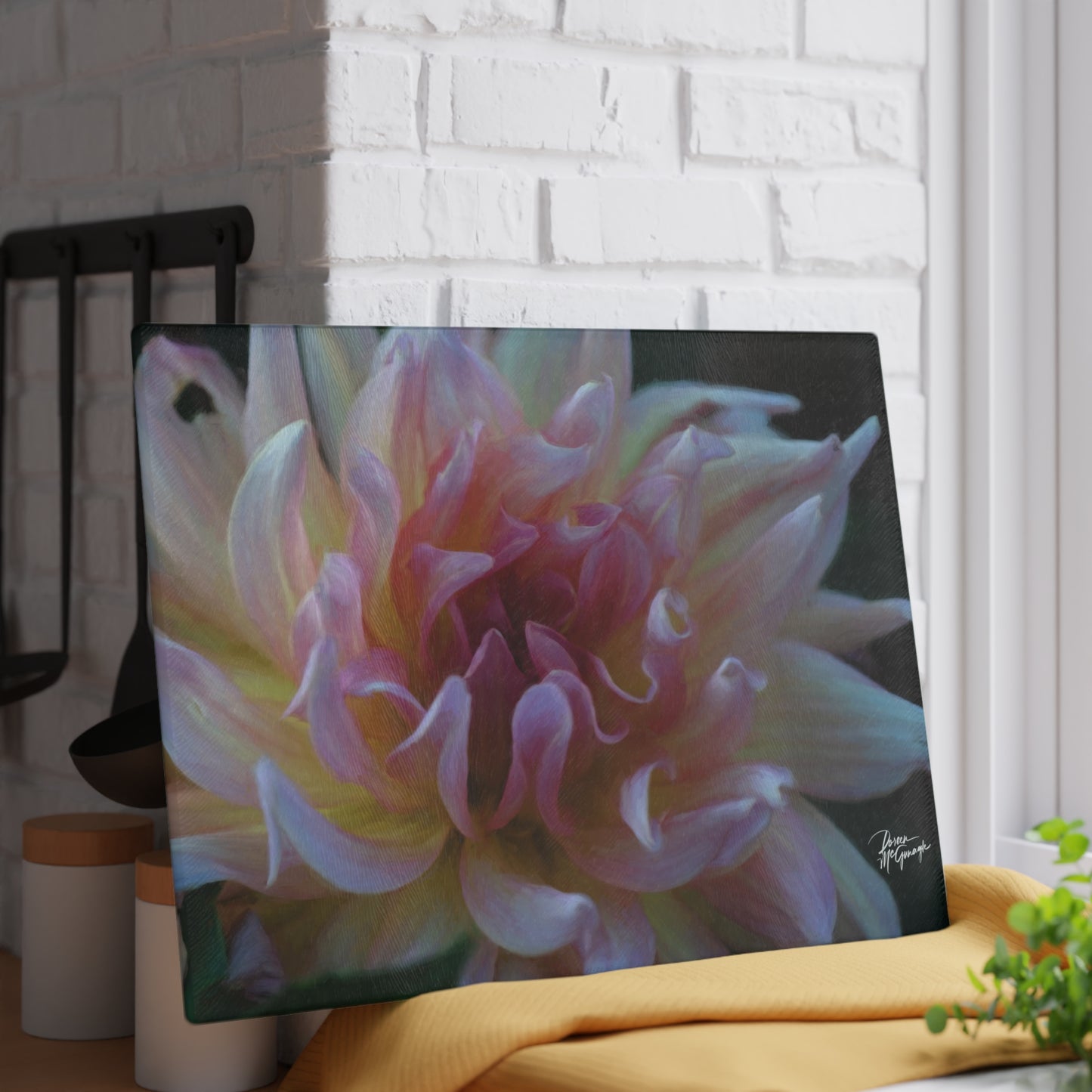 Veil of Cream and Blush | Tempered Glass Cutting Board | Kitchen Decor, Gift for Foodies, Housewarming Present, Wedding Gift