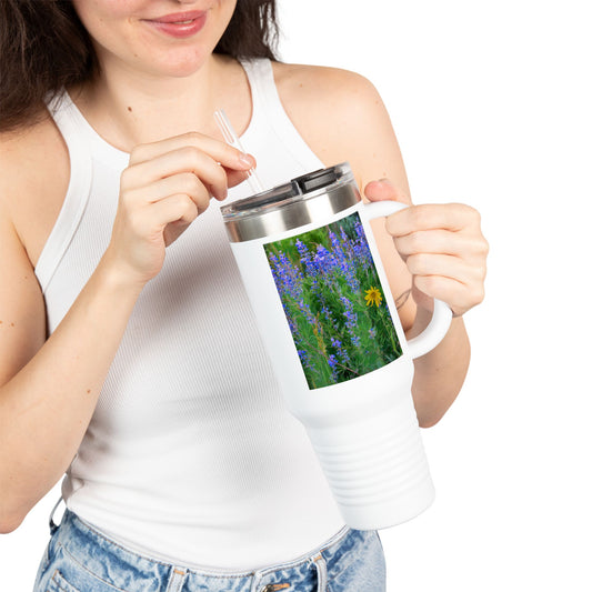 Wild Lupines 40oz Insulated Travel Mug with Handle | Nature Inspired Stainless Steel Drinkware | Enjoy Nature Collection