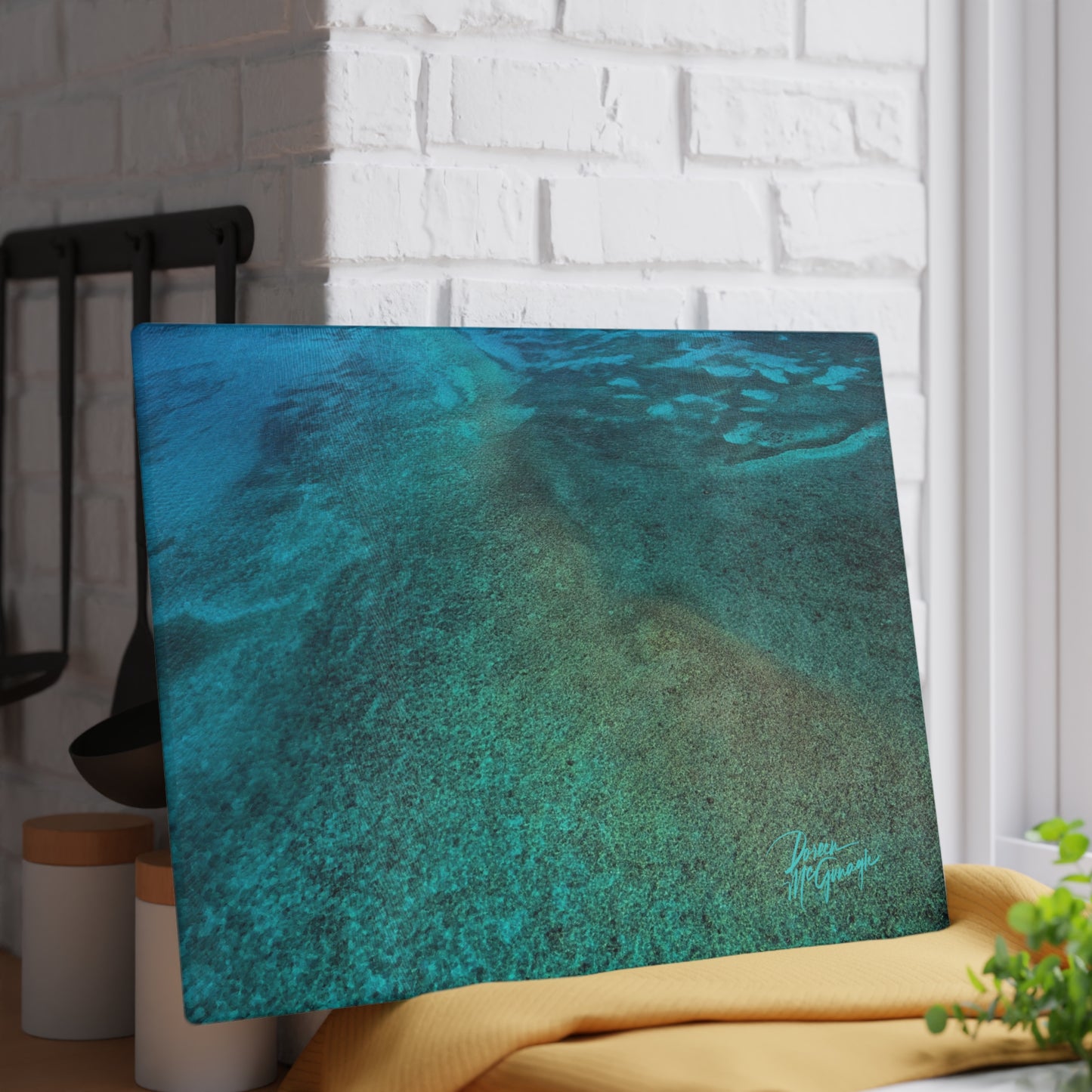 Ocean Reef Glass Cutting Board — Coastal Kitchen Decor Enjoy Nature | Spirited Design Studio