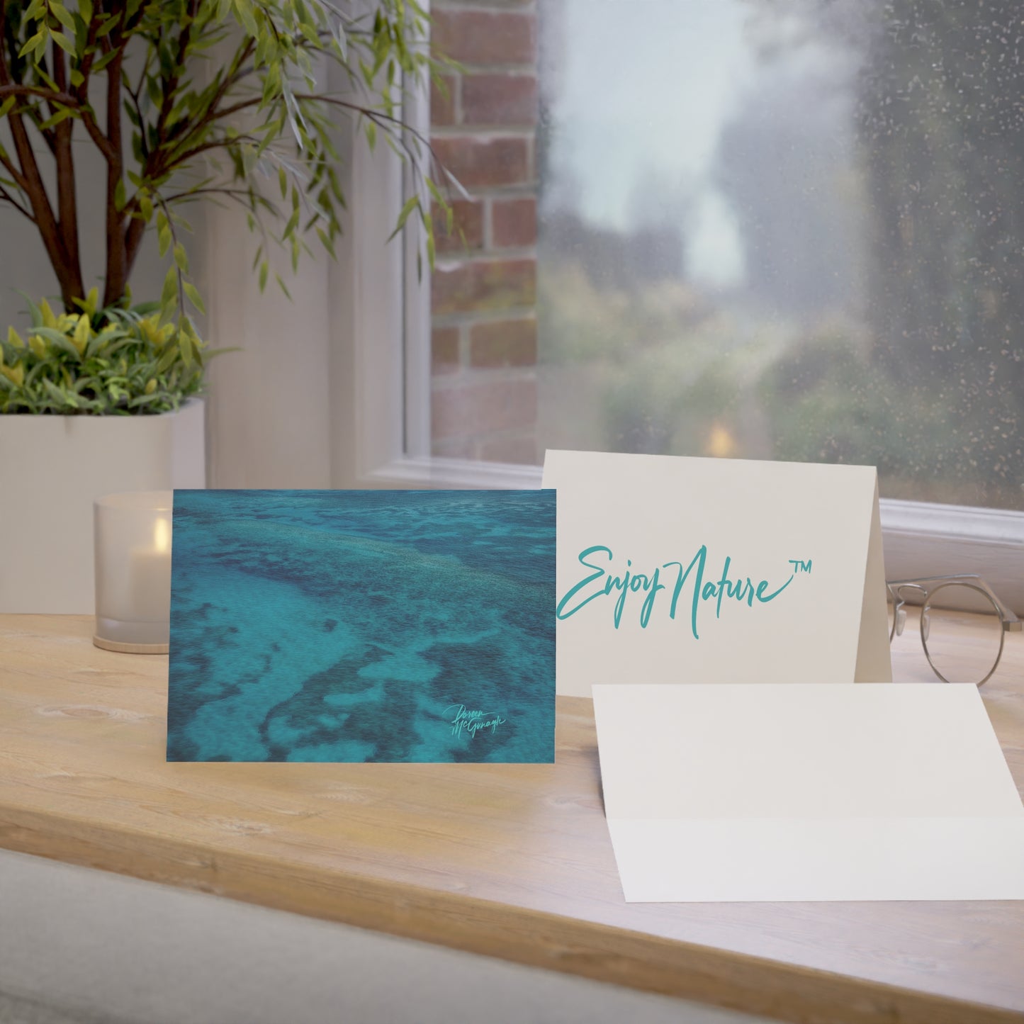 Teal Brushstroke Greeting Cards — Blank Note Cards with Ocean Accent (Pack of 10) By Enjoy Nature | Spirited Design Studio