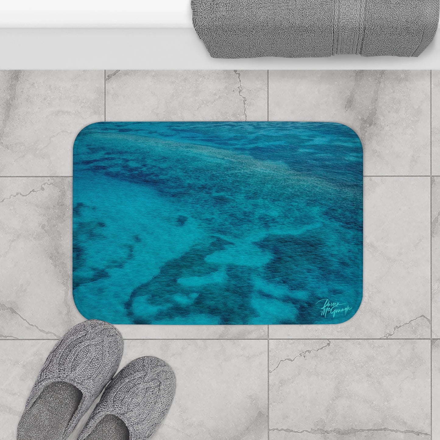 Fluid Currents of Ocean Depths — Coastal Memory Foam Bath Mat Enjoy Nature | Spirited Design Studio