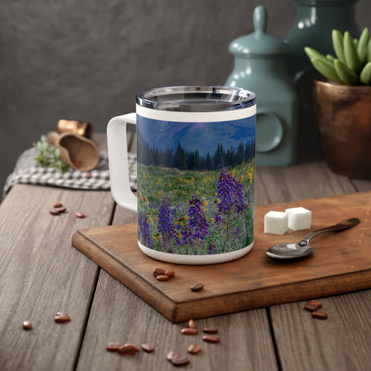 Wild Lupines & Yellow Daisies Insulated Coffee & Tea Mug | Nature Inspired Stainless Steel Travel Cup | Enjoy Nature Collection