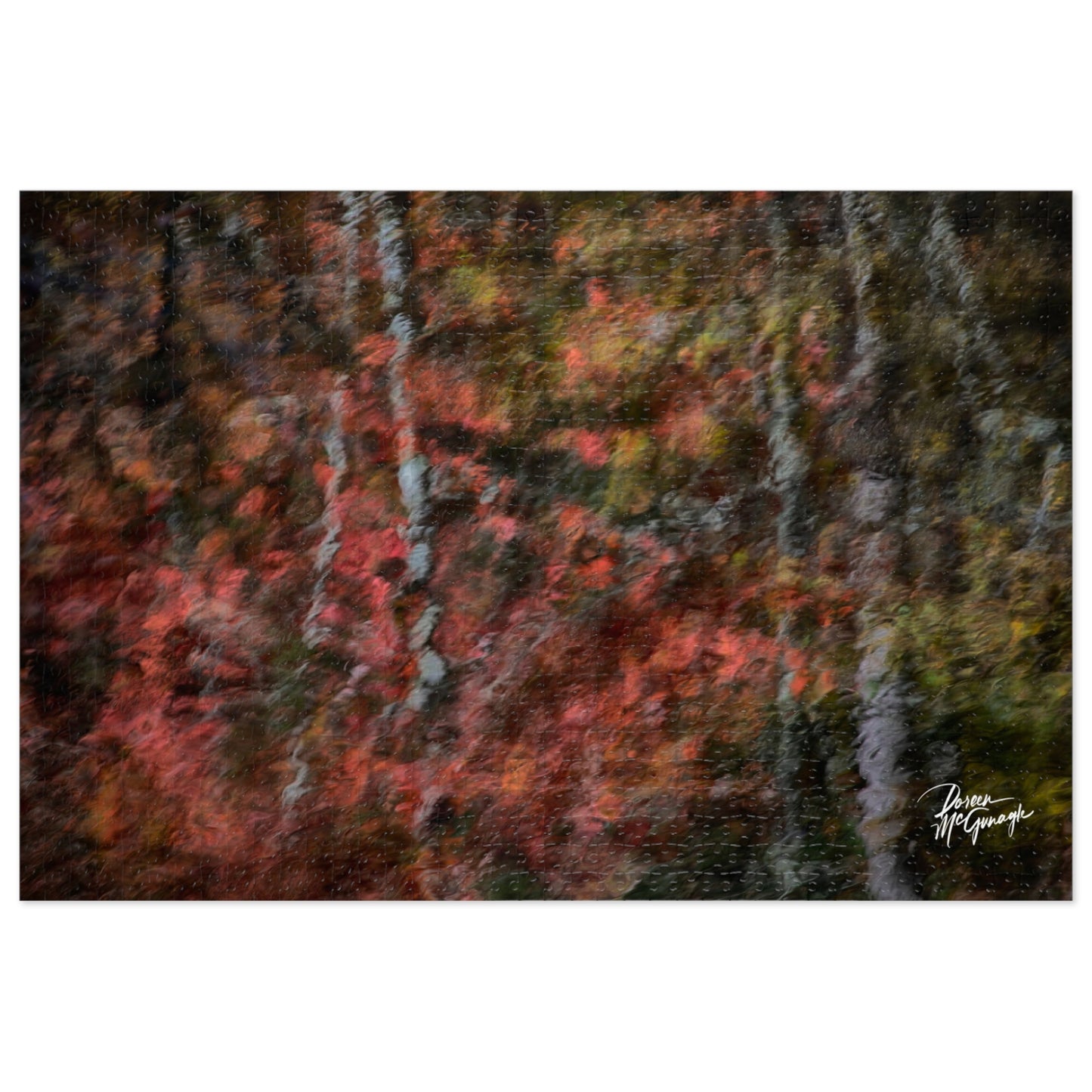 Abstract Serenity Autumn Forest Jigsaw Puzzle with Tin – Cozy Indoor Winter Activity, Fall Decor, Family Fun Game, Unique Gift for Puzzle Loversq