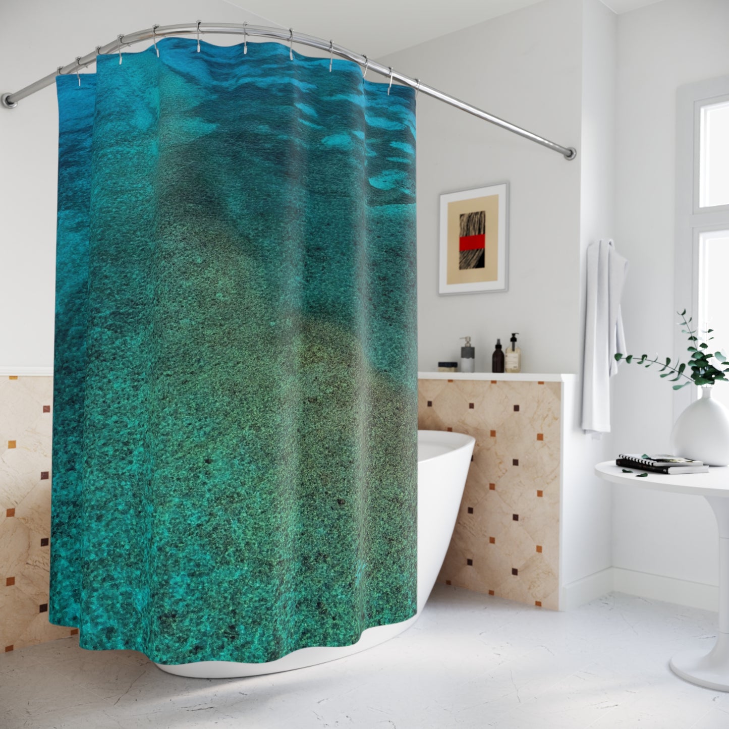 Ocean Blue Seabed Shower Curtain — Coastal Bathroom Décor Enjoy Nature | Spirited Design Studio