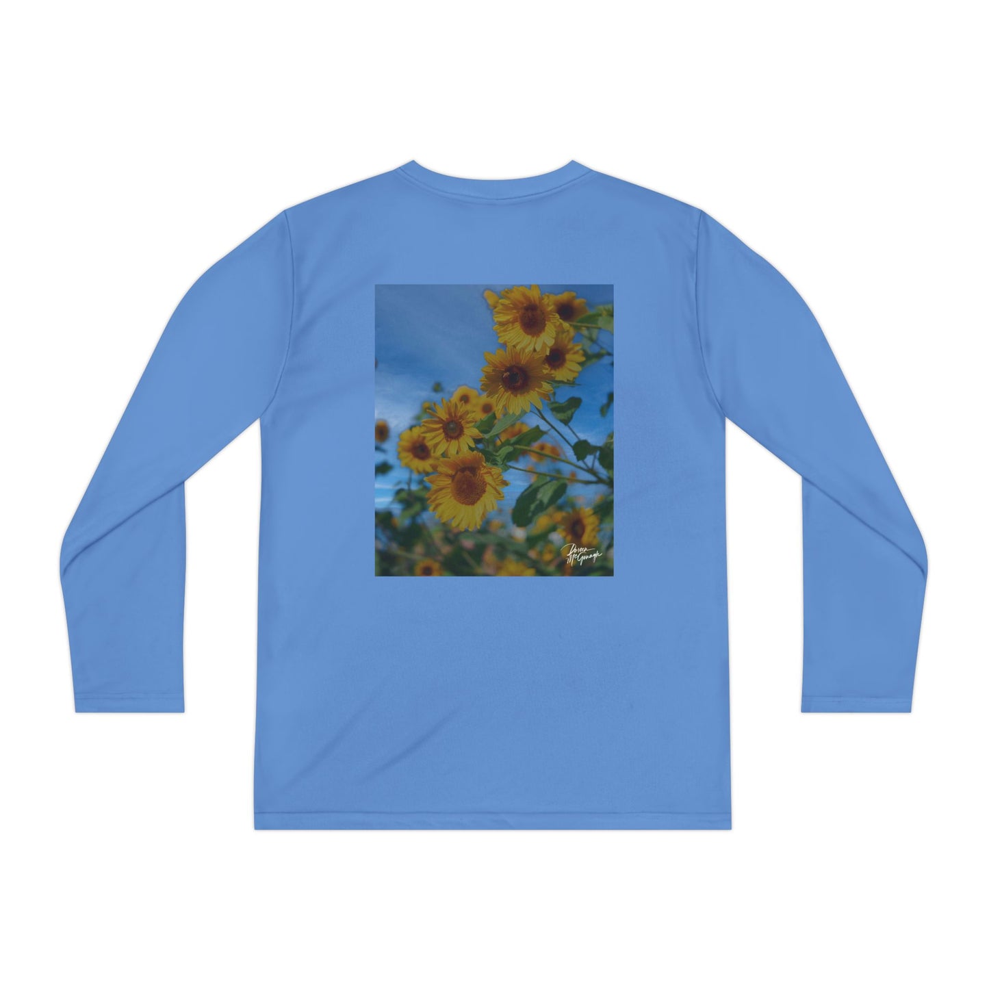 Youth Long Sleeve Tee – Sunflower Design | Floral Athletic Shirt for Outdoor Adventures, Sports, and Everyday Fun