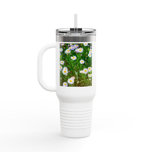 Wild Daisies 40oz Insulated Travel Mug with Handle | Nature Inspired Stainless Steel Drinkware | Enjoy Nature Collection