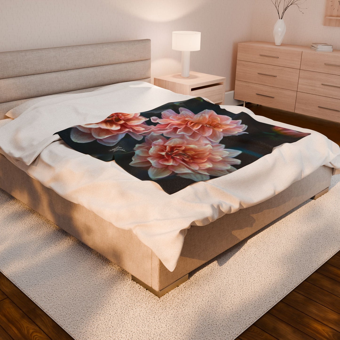 Whispered Petals in Twilight – Velveteen Plush Blanket, Cozy Home Decor, Soft Throw for Weddings, Gifts, Floral Design