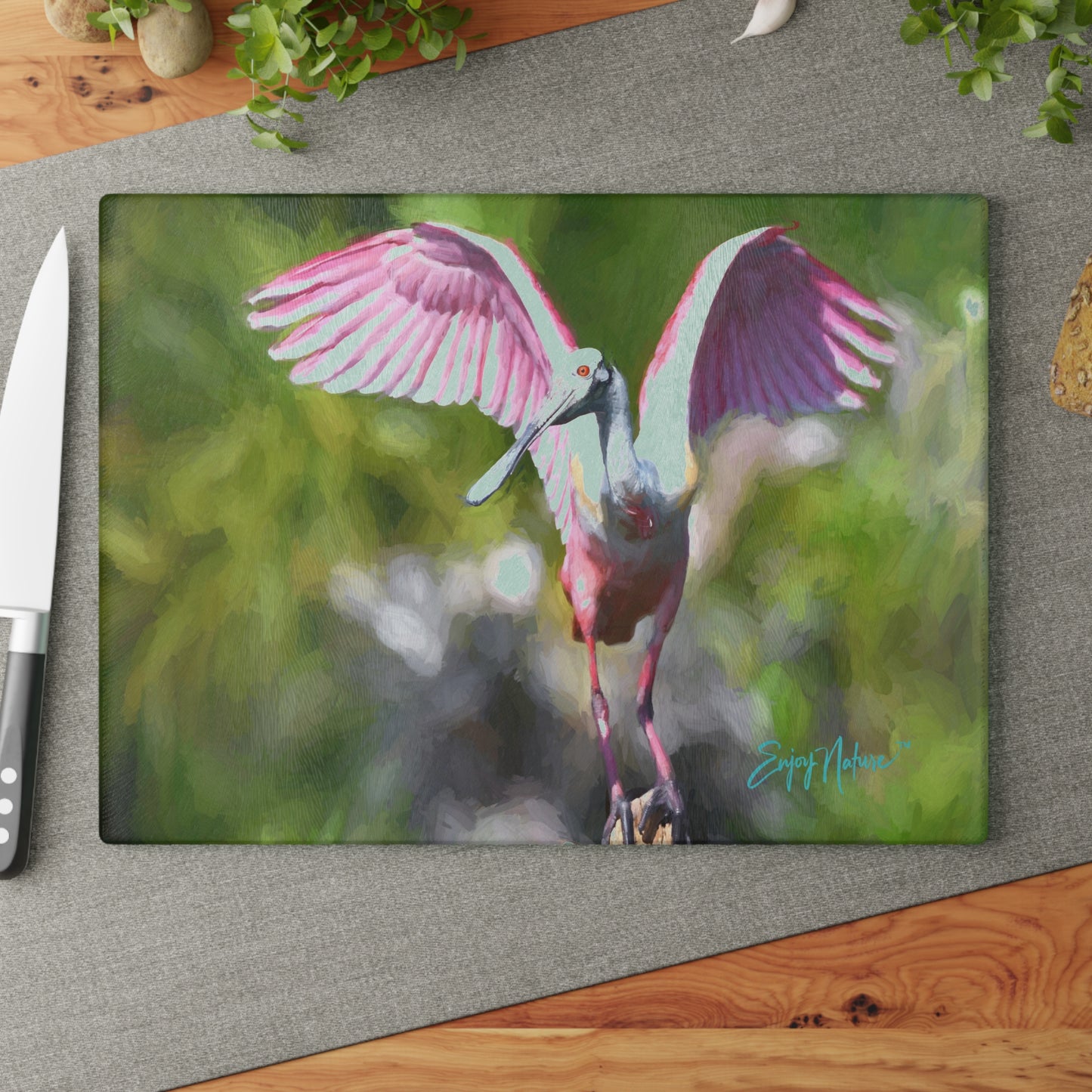Artistic Roseate Spoonbill Glass Cutting Board - Perfect for Cooking Enthusiasts and Home Decor
