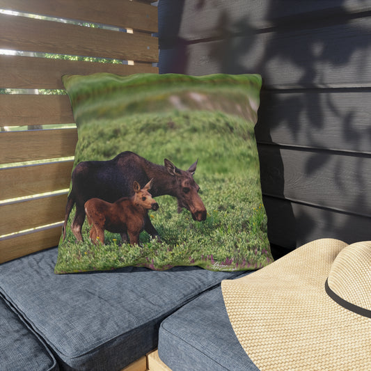 Mother Moose with Baby Accent Pillow | Nature Inspired Comfy Couch Pillows | Enjoy Nature Collection Décor