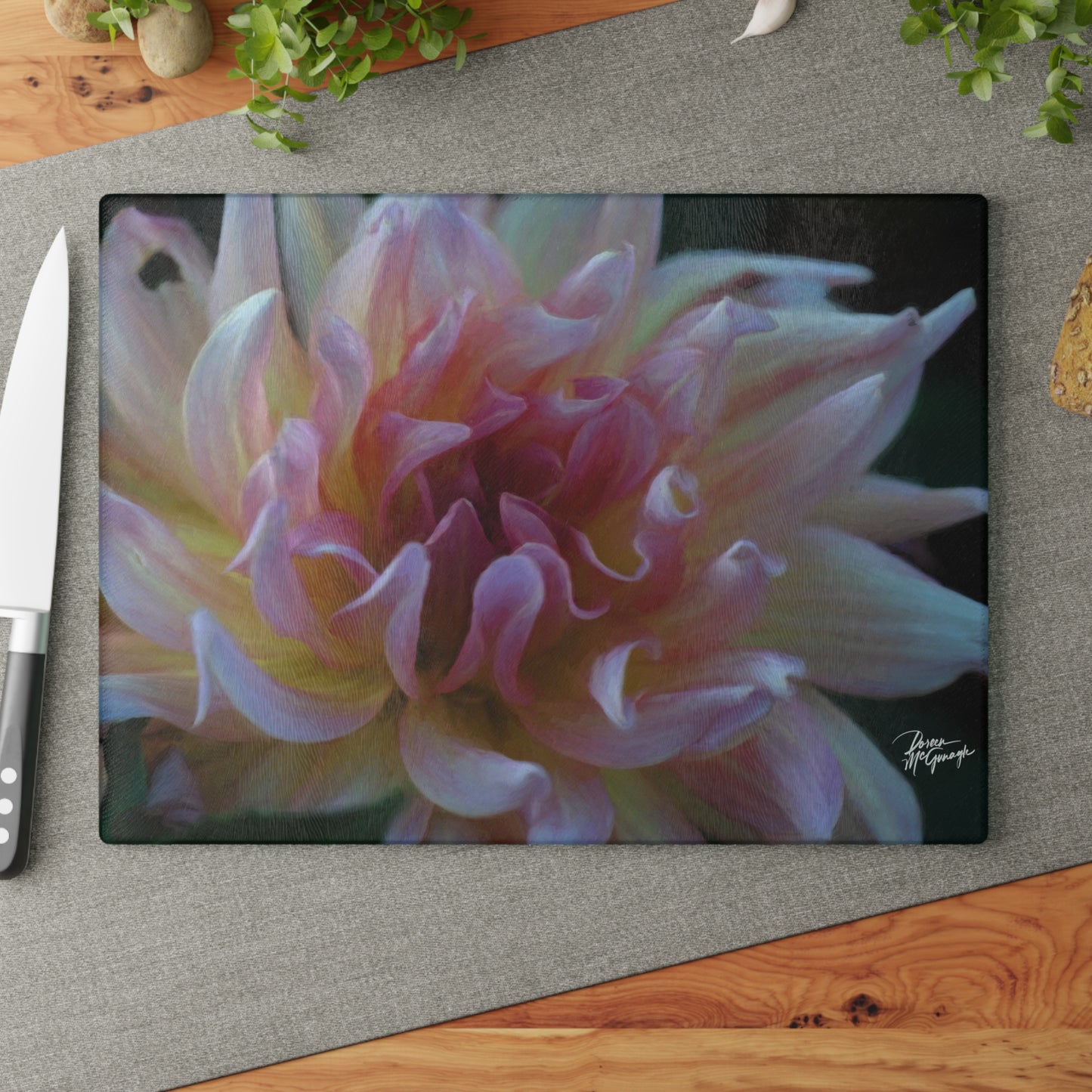 Veil of Cream and Blush | Tempered Glass Cutting Board | Kitchen Decor, Gift for Foodies, Housewarming Present, Wedding Gift