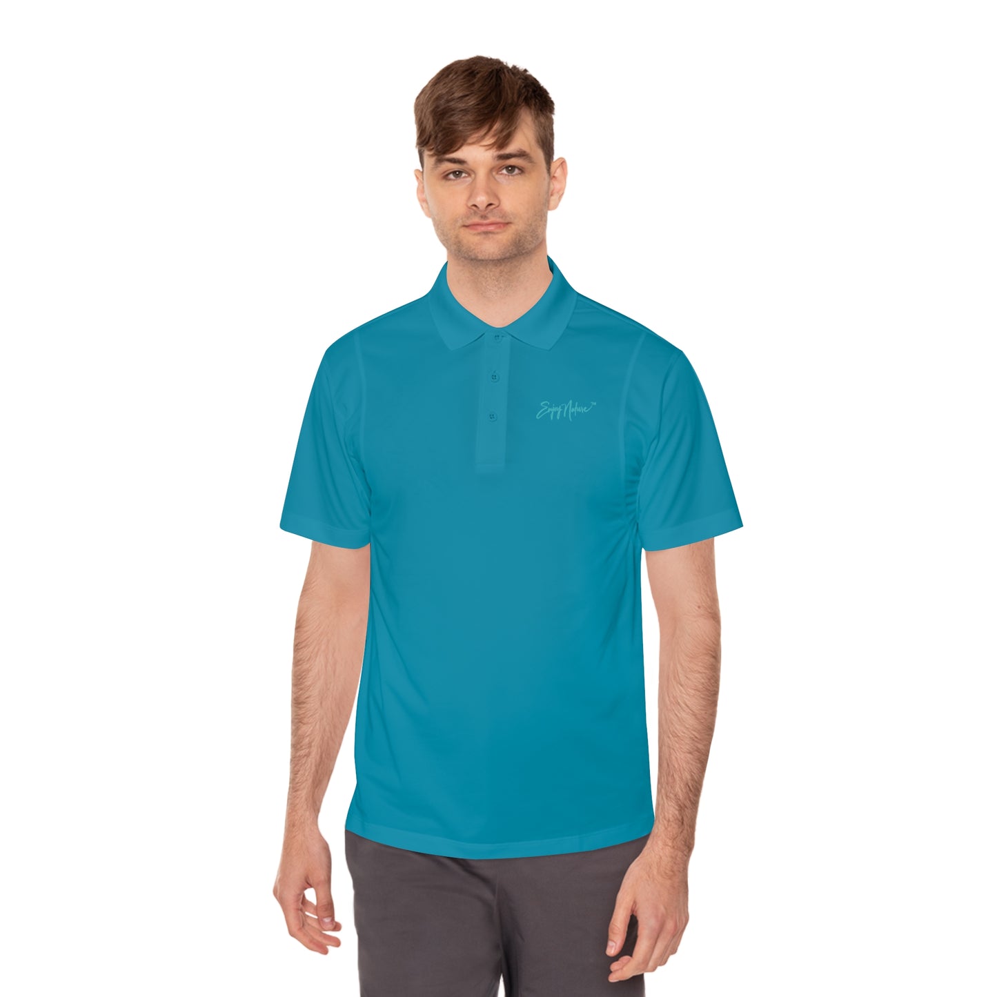 Men’s Sport Polo — Aerial Ocean Reef Print | Lightweight Performance Polo with Coastal-Inspired Back Design | Enjoy Nature