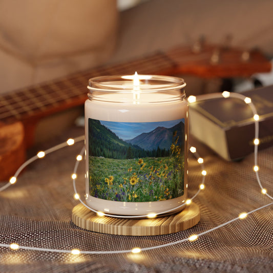 Serene Mountain Scented Soy Candle, Relaxing Aromatherapy Gift, Nature Lover's Home Decor, Eco-Friendly Candle for Special Occasions Mountains Flowers