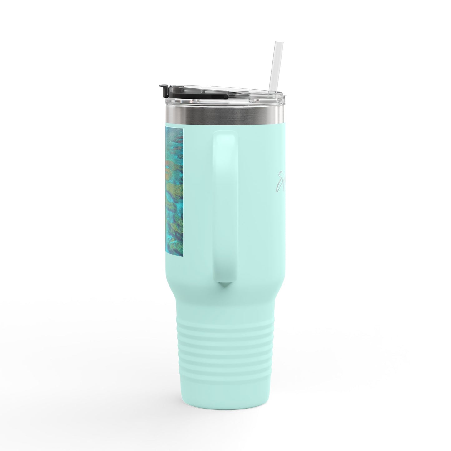 40 oz Insulated Travel Mug – Turquoise Ocean Reef Enjoy Nature | Spirited Design Studio