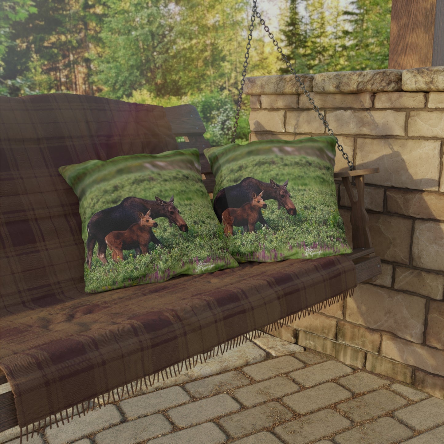 Mother Moose with Baby Accent Pillow | Nature Inspired Comfy Couch Pillows | Enjoy Nature Collection Décor