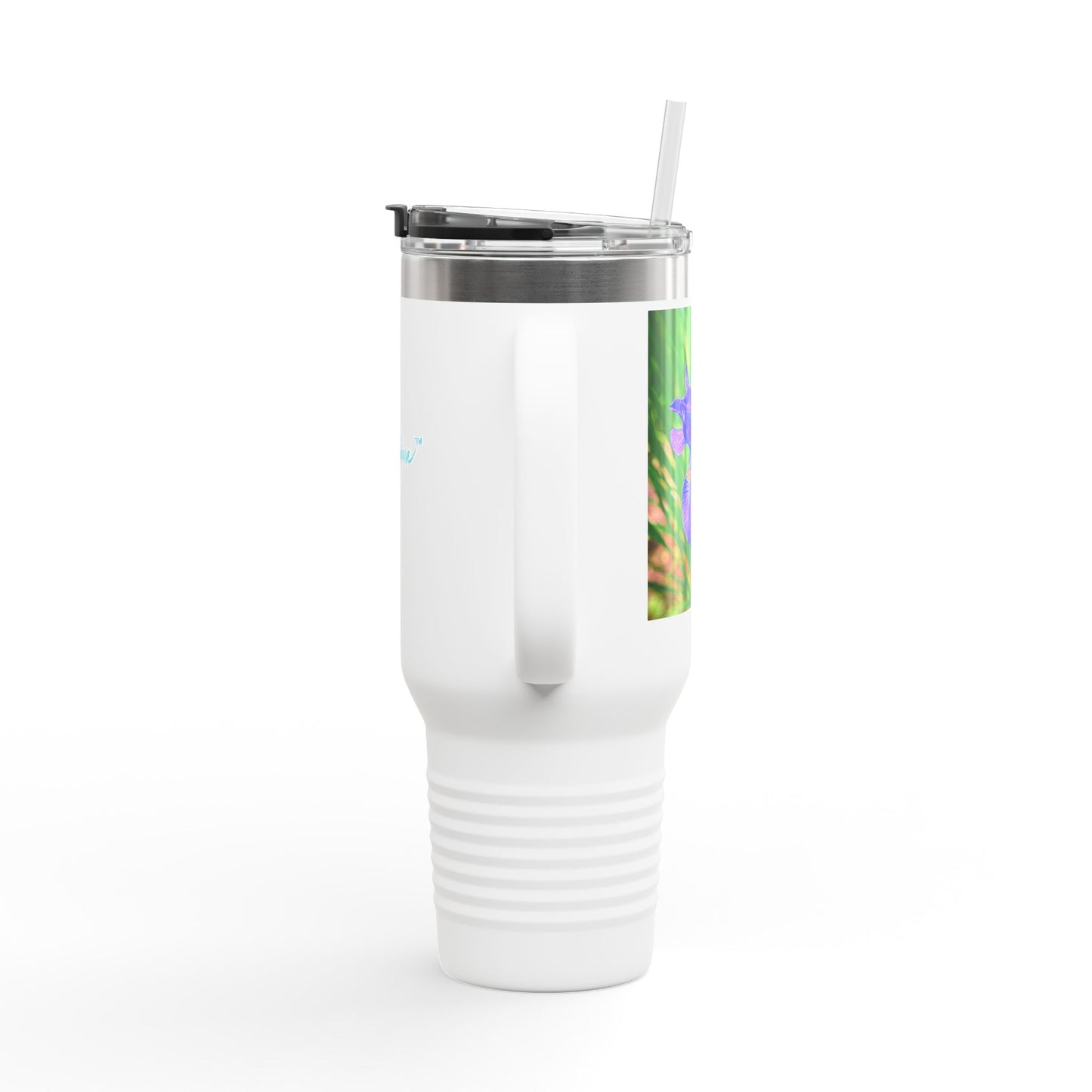 Blue Iris Floral Insulated Travel Mug – 40oz Stainless Steel Nature-Inspired Drinkware