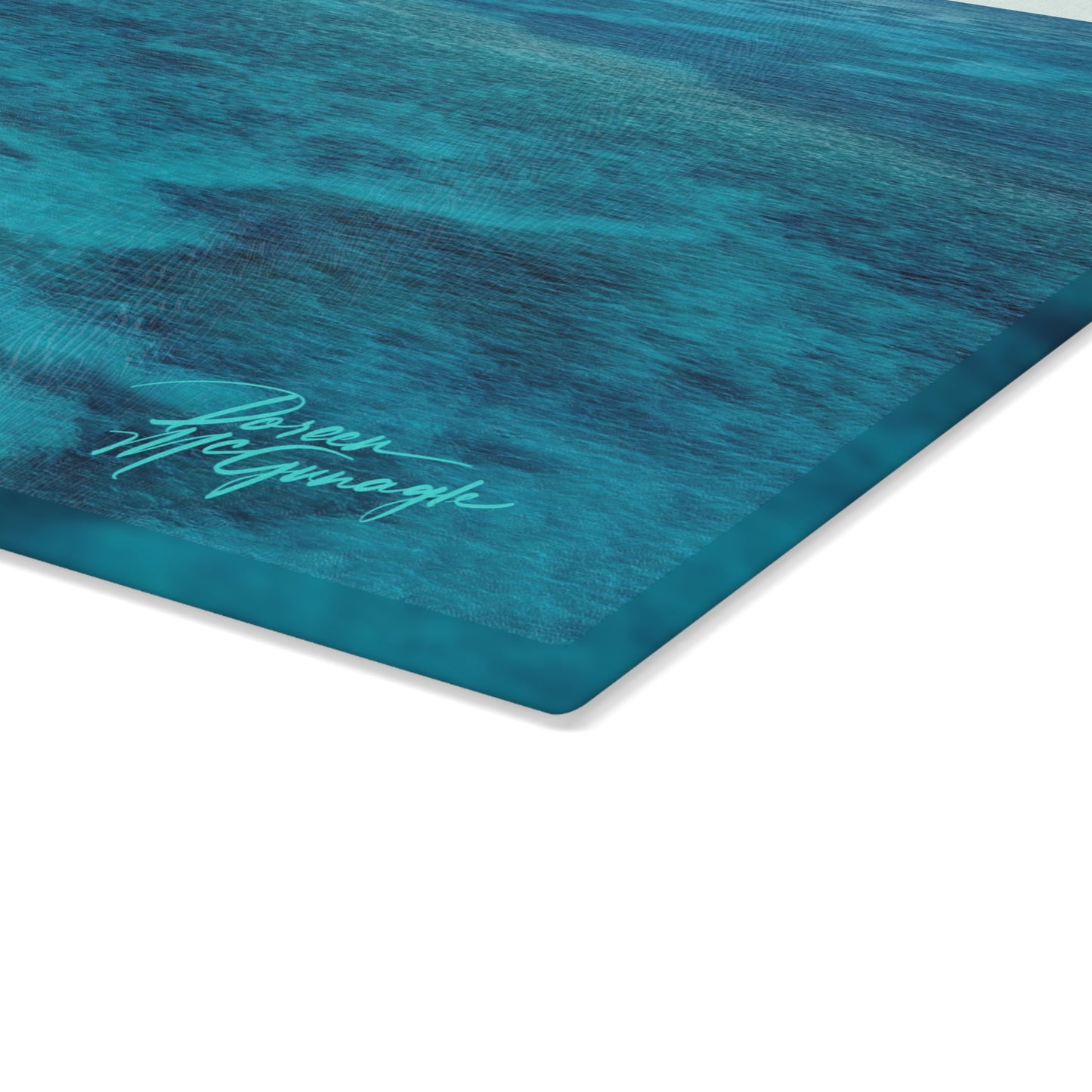 Ocean Blue Glass Cutting Board – Coastal Kitchen Countertop Board with Turquoise Seascape Design Enjoy Nature | Spirited Design Studio