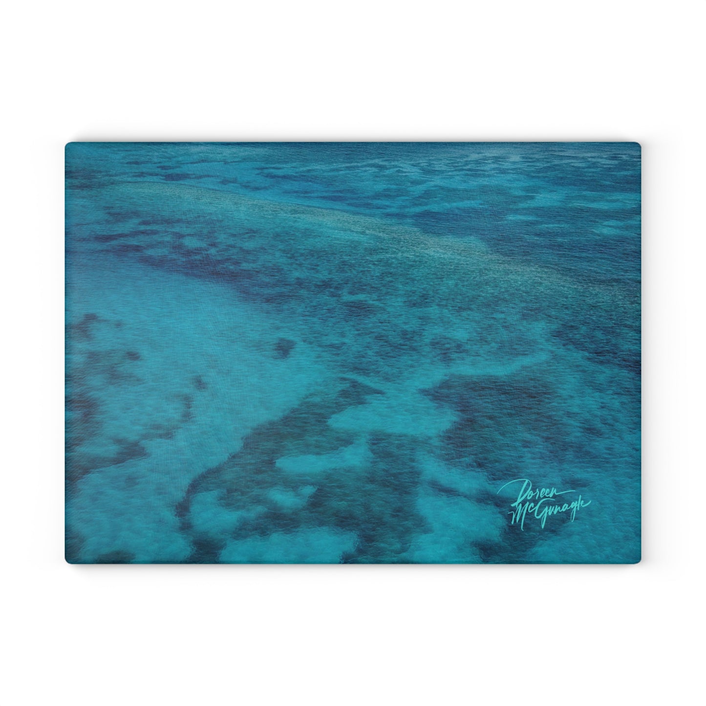 Ocean Blue Glass Cutting Board – Coastal Kitchen Countertop Board with Turquoise Seascape Design Enjoy Nature | Spirited Design Studio