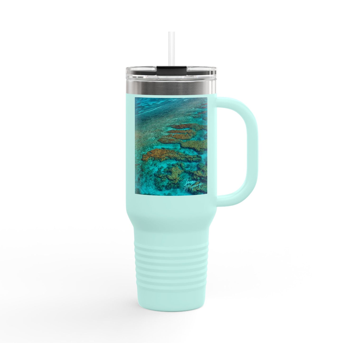 40 oz Insulated Travel Mug – Turquoise Ocean Reef Enjoy Nature | Spirited Design Studio