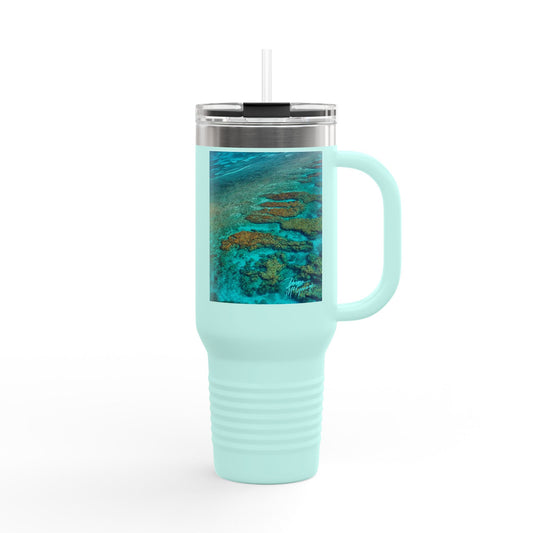 40 oz Insulated Travel Mug – Turquoise Ocean Reef Enjoy Nature | Spirited Design Studio