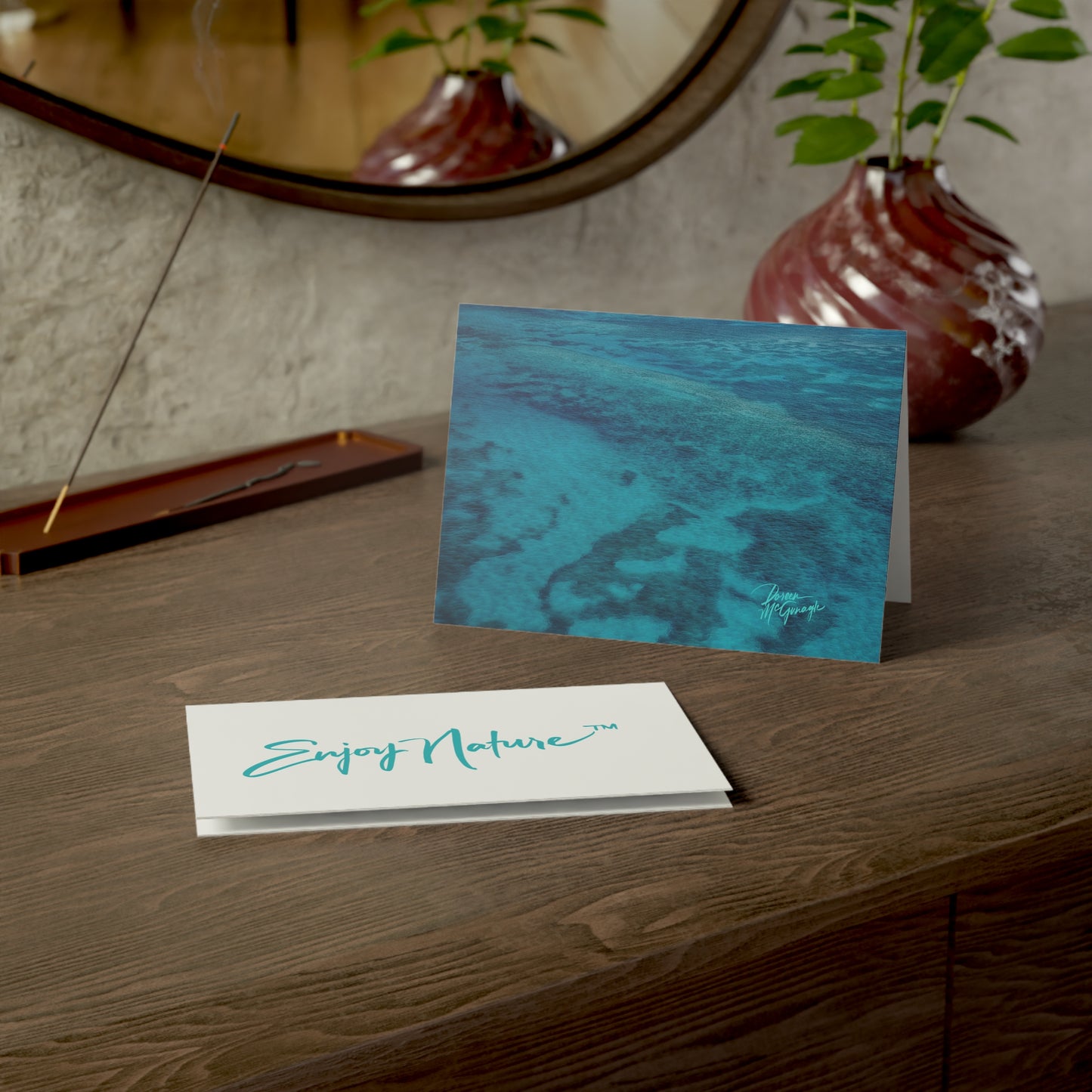 Teal Brushstroke Greeting Cards — Blank Note Cards with Ocean Accent (Pack of 10) By Enjoy Nature | Spirited Design Studio