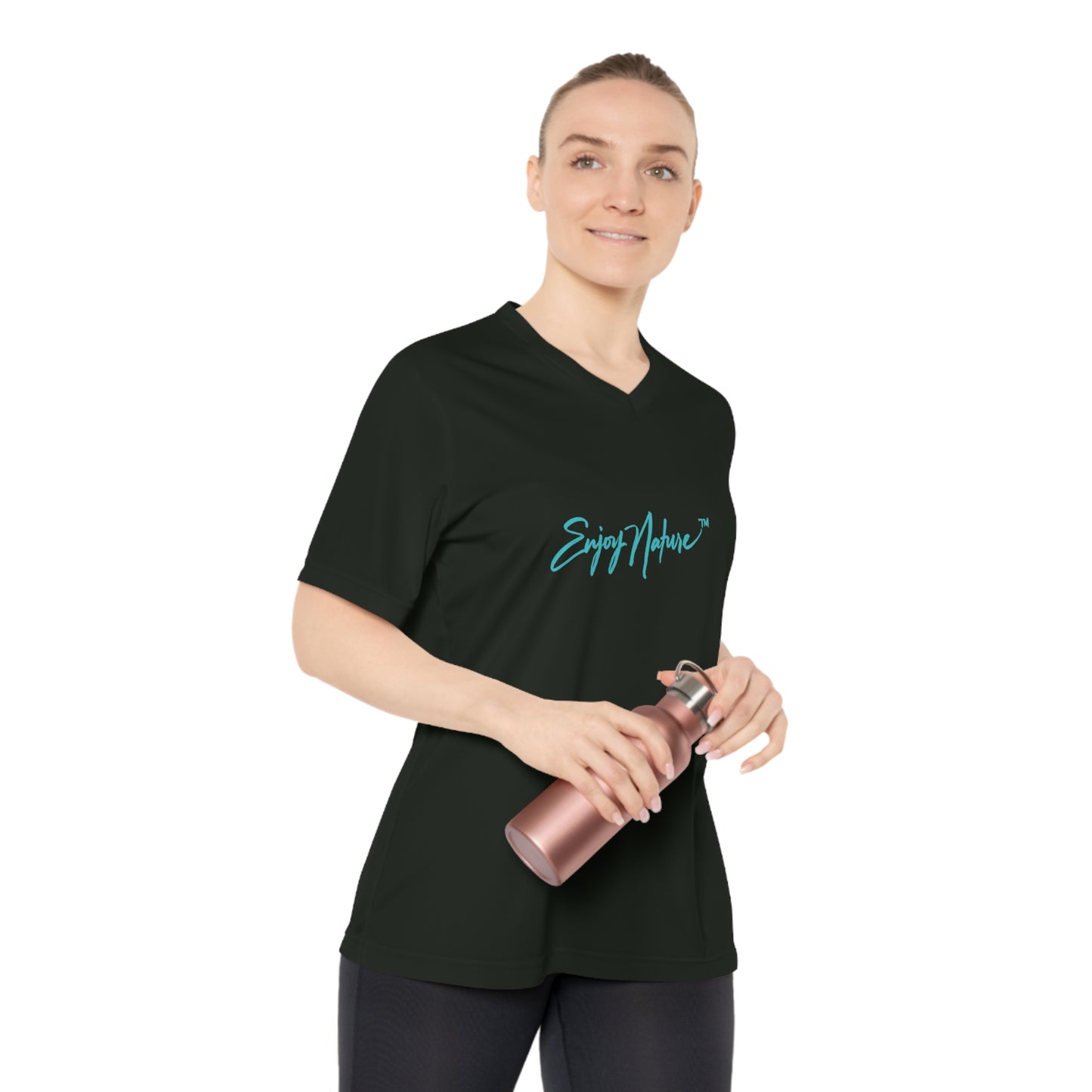 Women’s Nature-Inspired Performance V-Neck T-Shirt – Heart of Dahlia Dreams Design