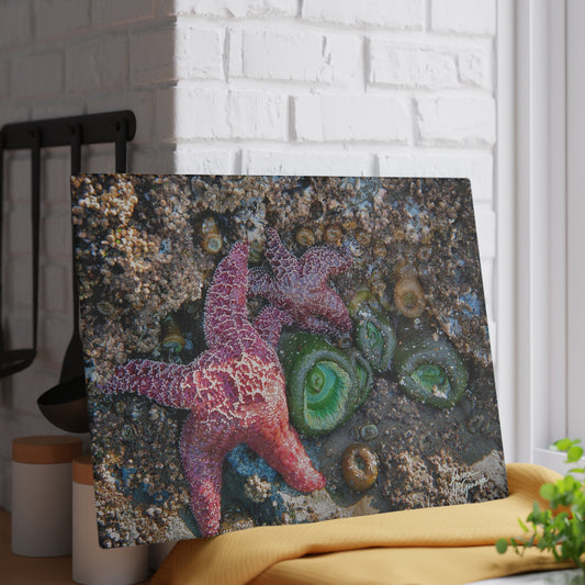 Ocean-Themed Marine Life Glass Cutting Board – Coastal Kitchen Elegance
