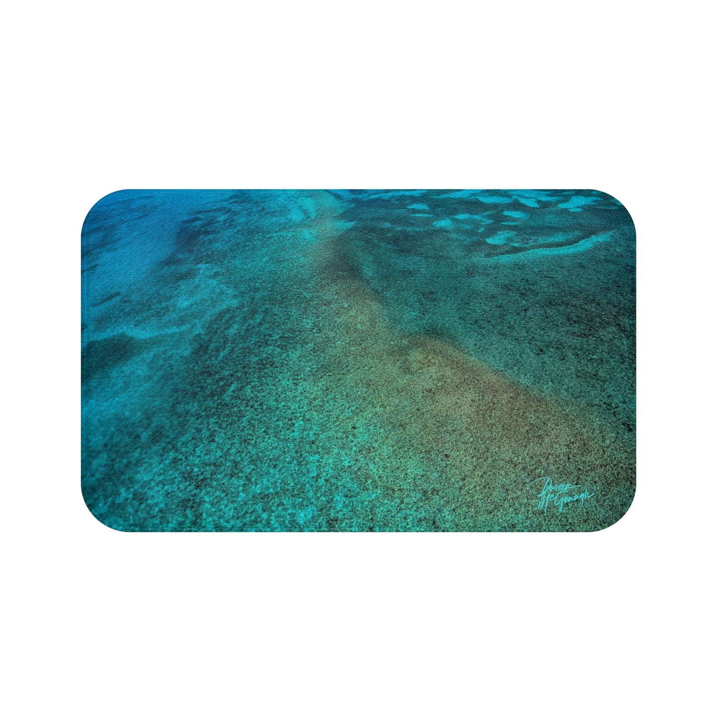 Ocean Blue Seafloor Bath Mat — Coastal Bathroom Rug Enjoy Nature | Spirited Design Studio