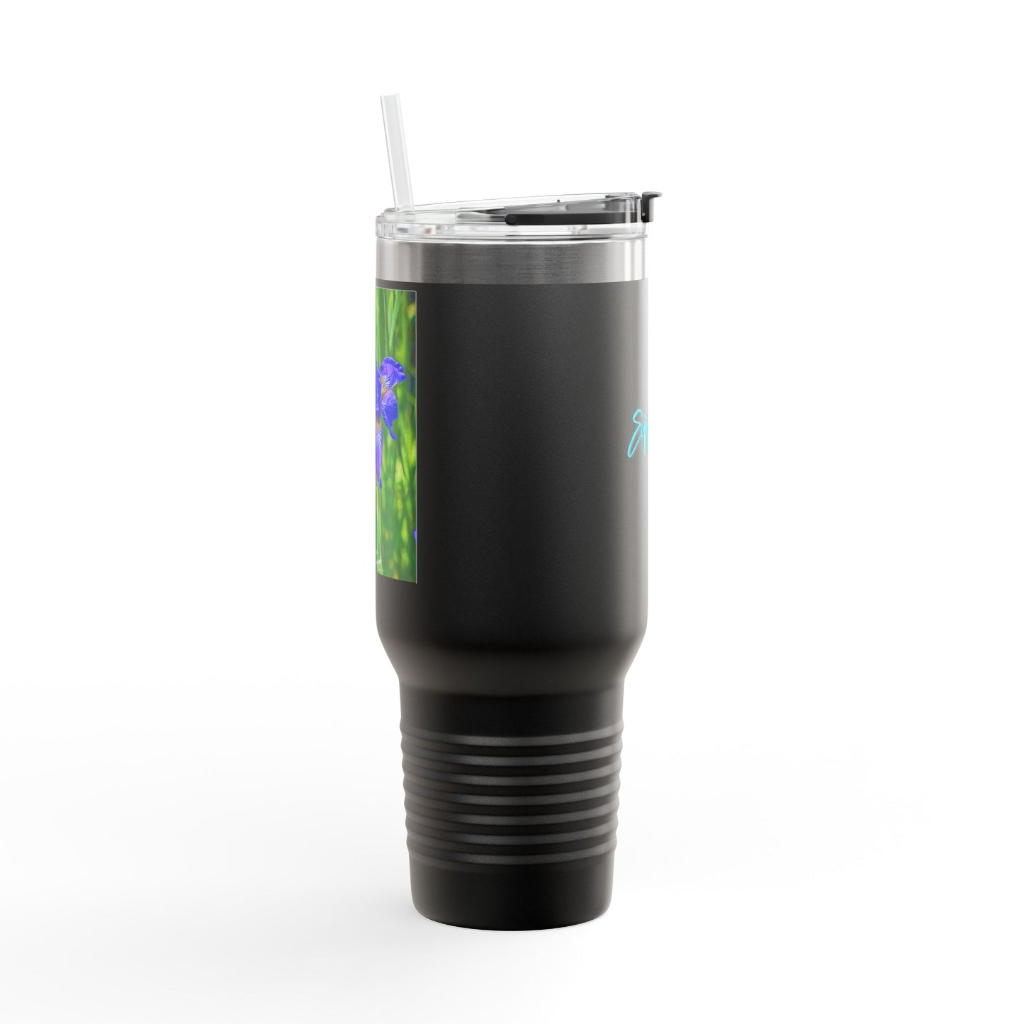 Blue Iris Floral Insulated Travel Mug – 40oz Stainless Steel Nature-Inspired Drinkware