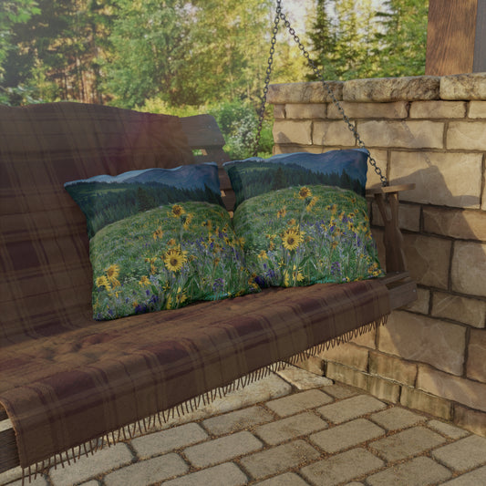 Sunflowers & Mountains Accent Pillow | Nature Inspired Comfy Couch Pillows | Enjoy Nature Collection Décor