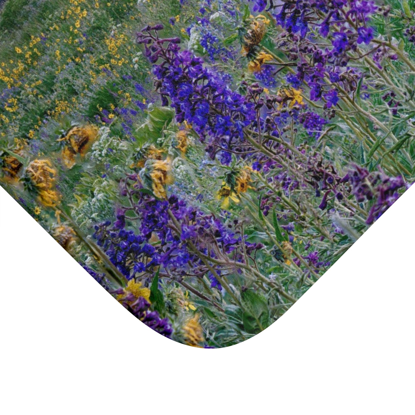 Nature-Inspired Bath Mat with Mountains & Lupine Flowers, Perfect for Home Decor, Bathroom Accessory, Gift Idea, Eco-Friendly Decor, Vibrant Mat Mountains & purple flowers
