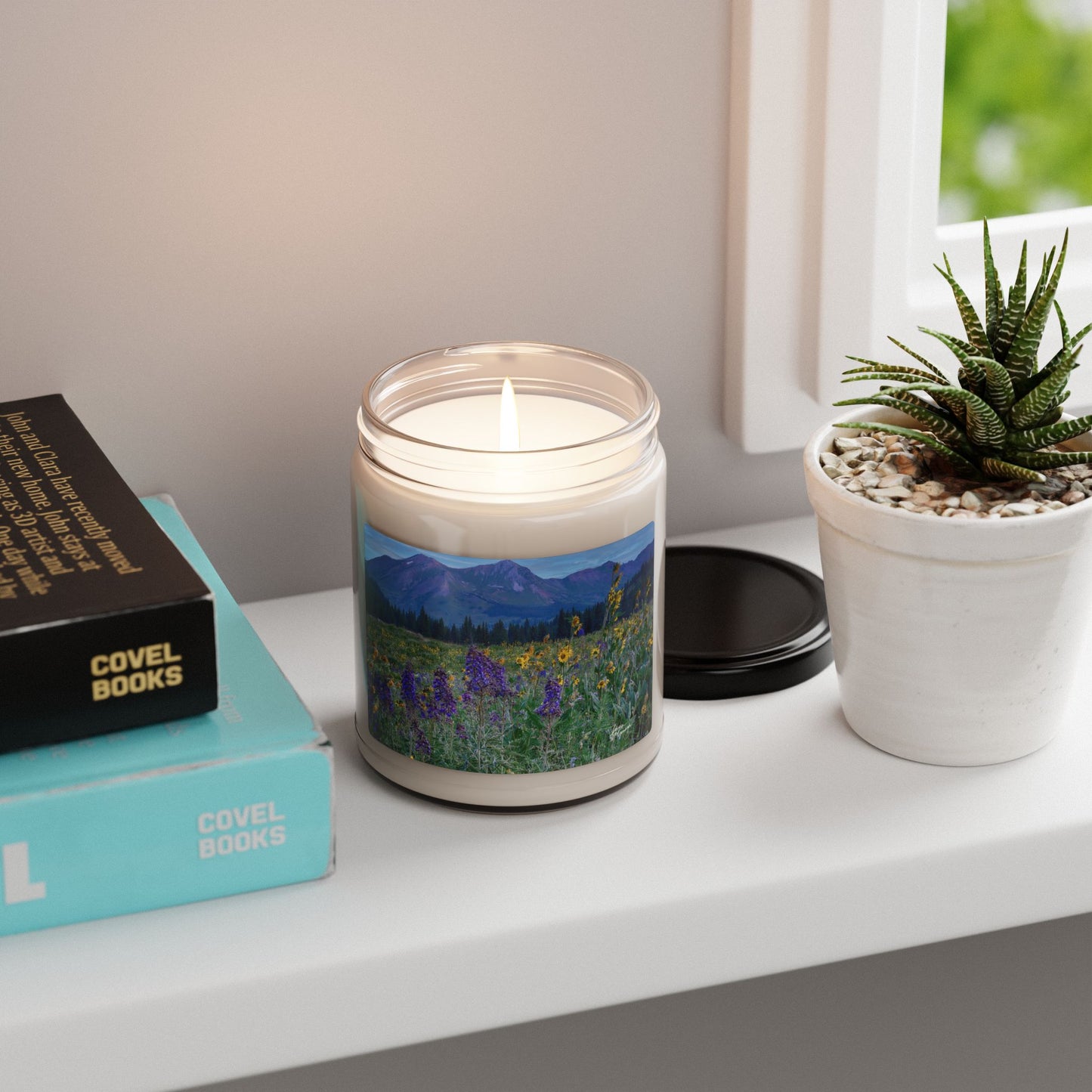 Relaxing Mountain Breeze Scented Soy Candle | Aromatherapy Candle with Mountains & Wild Lupine Flowers | Nature-Inspired Gift & Home Fragrance