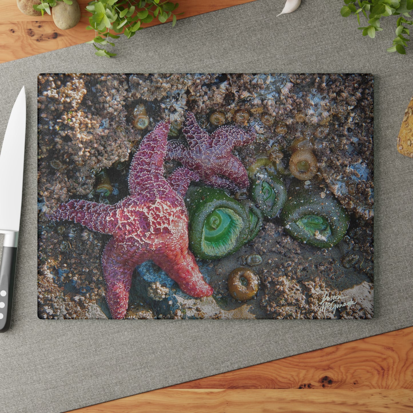 Ocean-Themed Marine Life Glass Cutting Board – Coastal Kitchen Elegance