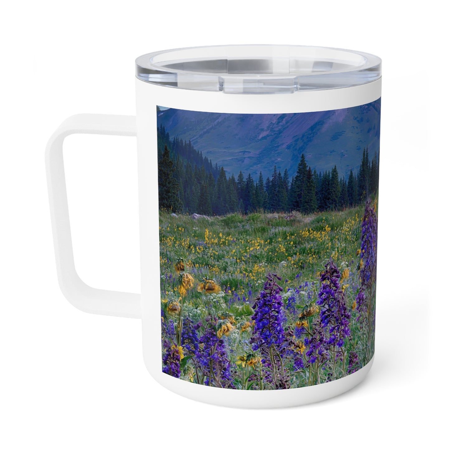Wild Lupines & Yellow Daisies Insulated Coffee & Tea Mug | Nature Inspired Stainless Steel Travel Cup | Enjoy Nature Collection