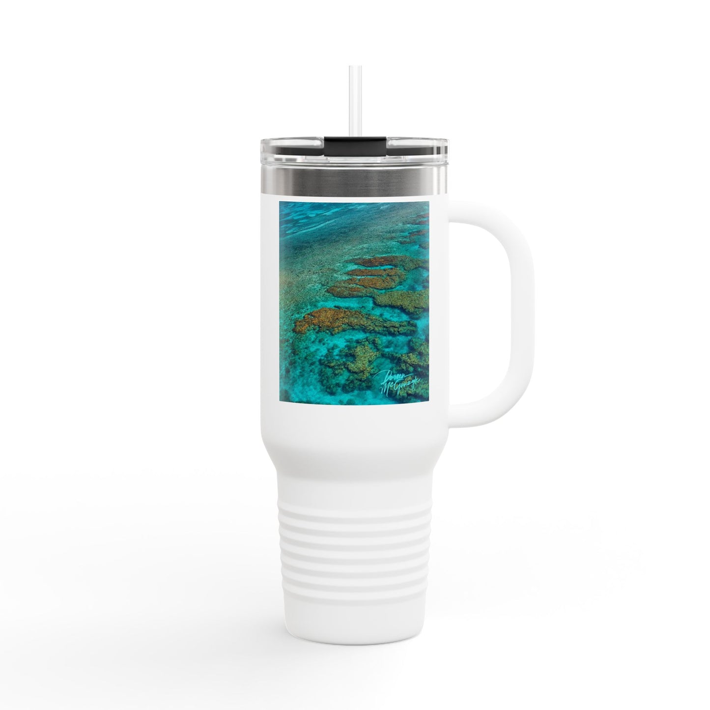 40 oz Insulated Travel Mug – Turquoise Ocean Reef Enjoy Nature | Spirited Design Studio