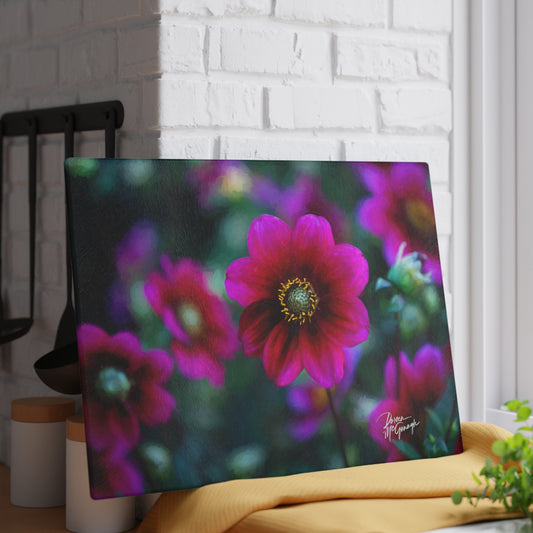 Heart of Dahlia Dreams  Tempered Glass Cutting Board - Colorful Kitchen Decor, Gift for Chefs, Cooking Gift, Home Decor, Housewarming Gift